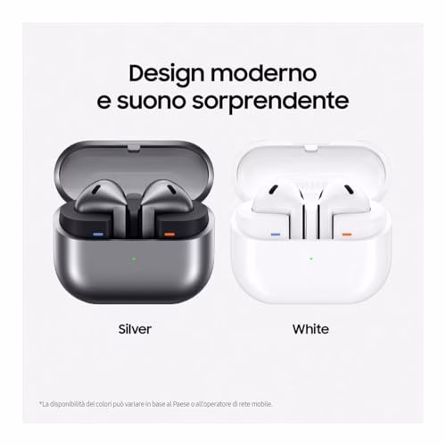 Samsung Galaxy Buds3 Auricolari open type True Wireless, Cancellazione adattiva del rumore, Audio Hi-Fi 360 immersivo, Batteria a lunga durata, Impermeabilità IP57, Silver 2024 [Versione Italiana]