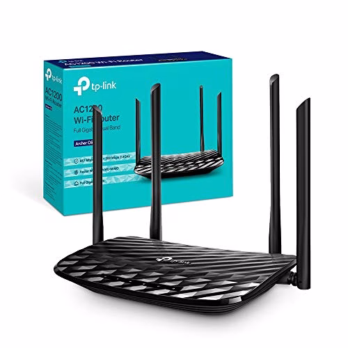 TP-Link Archer C6 Gigabit Router Wi-Fi Dual Band AC1200 Wireless, 5 Porte Gigabit, 4 Antenne Esterne e 1 Antenna Interna, 2.4GHz/5GHz, Modalità Access Point, MU-MIMO, Rete Ospite, Nero