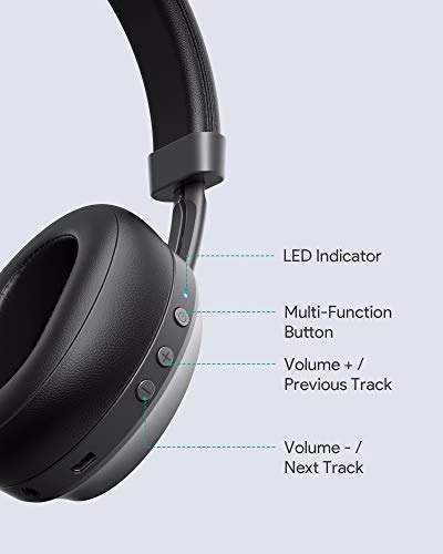 AUKEY Cuffie Bluetooth Cuffie Over Ear con Microfono Incorporato, Driver Speaker Dinamici da 40 MM, Type-C Hi-Fi Suono e Bassi, 25H Cuffie Wireless per Corso Online, Cellullari, TV, PC