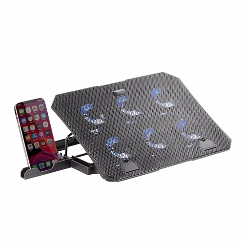 Mars Gaming MNBC23, Base di Raffreddamento e Supporto 16", 6 Ventole Controllabili con LED Blu, Stand 6 Posizioni, Supporto Smartphone, 2 USB 2.0, Nero