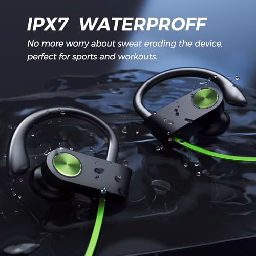 TONEMAC U8 Cuffie Bluetooth Sport,Auricolari Bluetooth con Filo,Cuffie Sportive Bluetooth 5.3 con Microfono,Cuffie Running Bluetooth in Ear con Filo,15 Ore di Ascolto,IPX7,per Jogging,Palestra,Verde