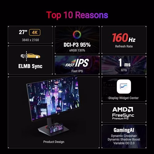 ASUS ROG Strix XG27UCS Monitor Gaming da 27” pollici 4K UHD (3840x2160), 160 Hz, 1ms (GTG), Fast IPS, Extreme Low Motion Blur Sync, G-Sync, DisplayWidget Center, USB Type-C, HDR, Nero