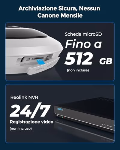 Reolink 2K+ Telecamera WiFi Interno con Panorama a 360°, Telecamera Fisheye Wi-Fi 2.4/5GHz, Rilevamento Umano Intelligente, Audio a due vie, Visione notturna IR, Slot per Schede microSD, FE-W Bianco