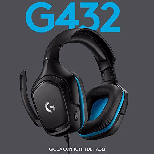 Logitech G G432 Cuffie Gaming Cablate, Audio Surround 7.1, DTS: x 2.0, Driver 50 mm, ‎Jack USB 3.5 mm, Microfono Flip-to-Mute, Leggere, PC/Mac/Xbox One/PS4/Nintendo ‎Switch, Nero/Blu