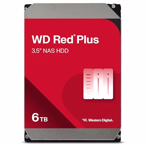 WD Red Plus 6TB per NAS Hard Disk interno da 3.5”, 5400 RPM Class, SATA 6 GB/s, CMR, Cache da 256 MB, Garanzia 3 anni