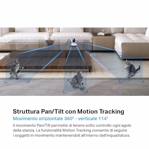 Tapo C220 Telecamera Wi-Fi Interno 2K 4MP QHD, Videocamera Sorveglianza, 360º Horizontal, Panoramica e iInclinazione, Visione Notturna, MicroSD fino a 512GB, Alexa, Google Assistant