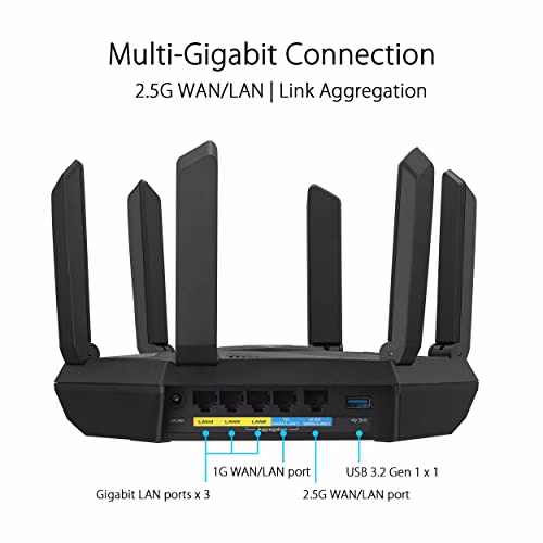ASUS AXE7800 Router estendibile con Mobile Tethering, alternativa ai Router 4G 5G Tri-band WiFi 6E (802.11ax), 6GHz 2.5G, ASUS Safe Browsing, AiProtection Pro, Parental Control, Link Aggregation