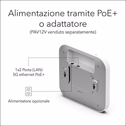 NETGEAR Access Point WiFi 6 AX1800 WAX610, Dual Band, access point poe, fino a 250 dispositivi client, porta LAN Ethernet da 2,5G, gestione remota Insight