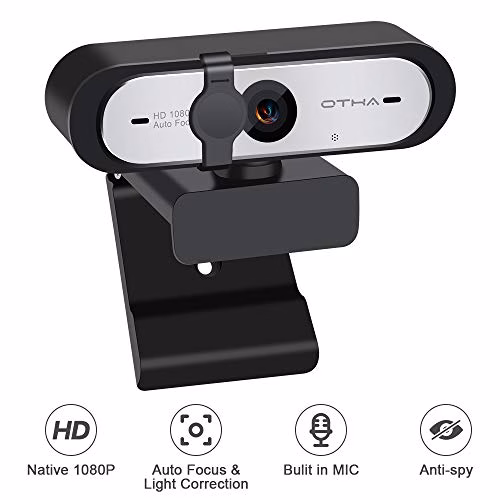 OTHA Webcam con Microfono per PC,Correzione Luce 1080P 60FPS Autofocus USB Web Camera per OBS Live Streaming, Skype,Zoom FaceTime,Business