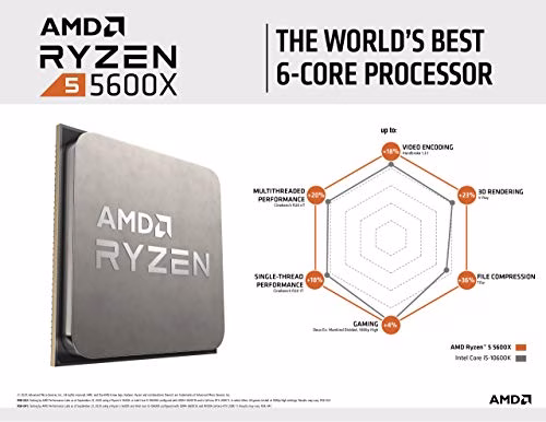 Processore AMD Ryzen 5 5600X (6C/12T, 35MB di cache, fino a 4,6 GHz Max Boost)