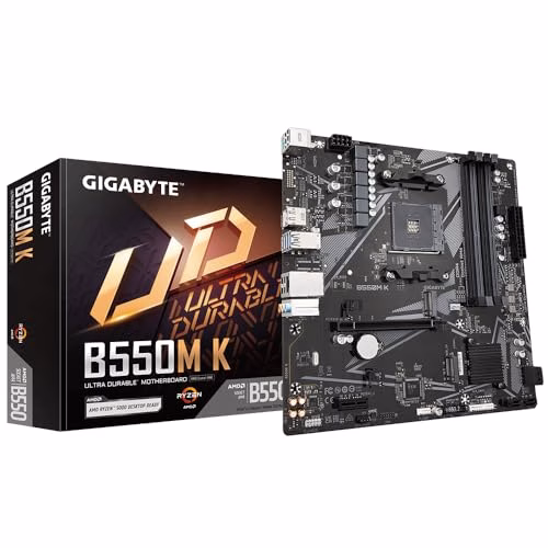 GIGABYTE B550M K Scheda madre - CPU AMD Ryzen 5000, fino a 4733 MHz DDR4, 1xPCIe 4.0 + 1xPCIe 3.0 M.2, LAN 1GbE, USB 3.2 Gen 1