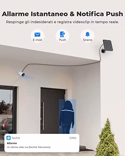 Reolink Telecamera Wi-Fi Esterno Senza Fili, Argus Eco 1080p Telecamera Batteria+Pannello Solare, Rilevazione di Movimento PIR, Audio a 2 Vie, Visione Notturna, Compatibile con Alexa/Google Assistant