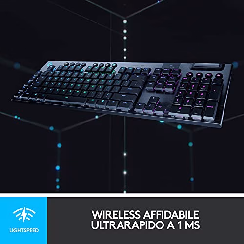 Logitech G915 LIGHTSPEED Tastiera Gaming Meccanica Wireless, Profilo Ribassato, GL-Tactile Switches, LIGHTSYNC RGB, Design Sottile, +30 ore di Durata della Batteria, QWERTY US Layout, Nero