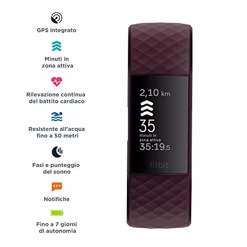 Fitbit Charge 4: fitness tracker con GPS integrato, rilevazione del nuoto e fino a 7 giorni di durata della batteria, Prugna