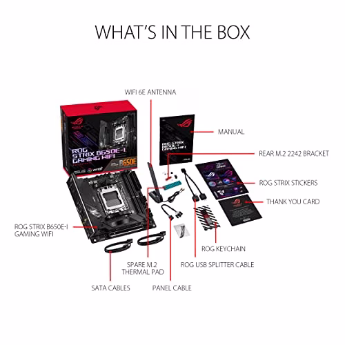 ASUS ROG STRIX B650E-I GAMING WIFI Scheda Madre Gaming Mini-ITX, AMD B650, AM5, DDR5, PCI 5.0, WiFi 6E (802.11ax), Intel 2.5Gb Ethernet, ROG SupremeFX 7.1, 2xM.2, 2xSATA 6GB/s, Aura Sync RGB