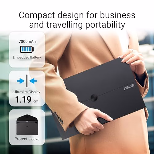 ASUS ZenScreen Touch MB16AMTR Monitor Portatile da 16” pollici (15,6) IPS FHD (1920x1080), Batteria Integrata, Mini-HDMI, Tecnologia Anti-sfarfallio e Filtro Luci Blu, Nero
