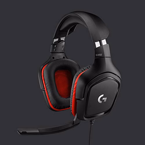 Logitech G332 Cuffie Gaming Cablate, Audio Stereo, Driver da 50 mm, Jack Audio 3.5 mm, ‎Microfono Flip-To-Mute, Padiglioni Rotanti, Leggere, PC/Mac/Xbox One/PS4/Nintendo ‎Switch, ‎Nero/Rosso
