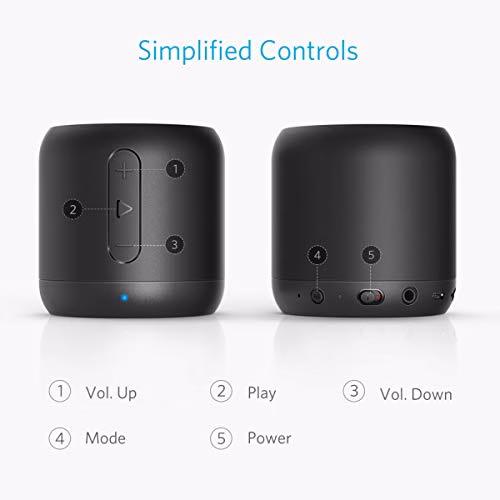 Anker Cassa Bluetooth Tascabile SoundCore Mini - Altoparlante Bluetooth Super-Portatile con Bassi Potenti, Raggio di Connessione Bluetooth e Guida Vocale per iPhone, iPad, Samsung, Huawei e Altri