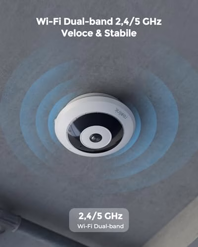 Reolink 2K+ Telecamera WiFi Interno con Panorama a 360°, Telecamera Fisheye Wi-Fi 2.4/5GHz, Rilevamento Umano Intelligente, Audio a due vie, Visione notturna IR, Slot per Schede microSD, FE-W Bianco