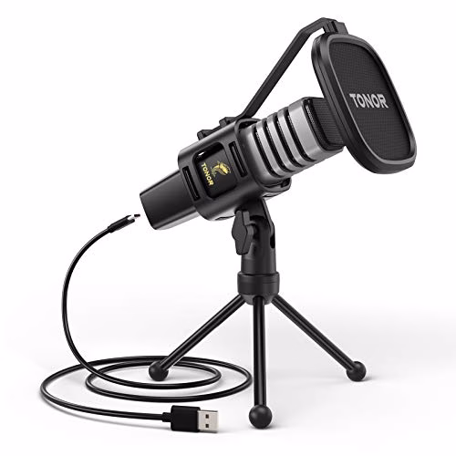 Microfono USB, TONOR Cardioide Condensatore Computer PC Mic con Supporto per Treppiede, Filtro Pop, Supporto Shock per Gaming, Streaming, Podcasting, YouTube, Voice Over, Twitch, Discordia, TC30