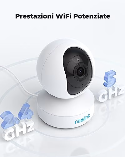 Reolink 5MP PTZ Telecamera WiFi Interno, Baby Monitor, Rilevazione di Persone/Pet, Auto-tracking, Videocamera Sorveglianza WiFi 2,4/5GHz, 3x Zoom, Sirena, Audio Bidirezionale, Cloud, E1 Zoom