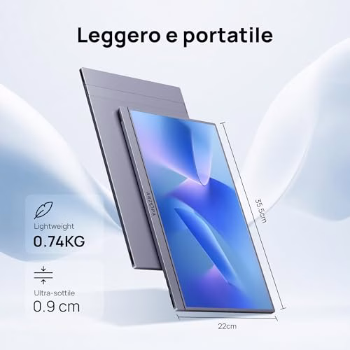 ARZOPA Monitor Portatile A1 15,6" FHD 1080P IPS, HDR, Ultra Sottile – Display Secondario per Laptop, Mac, PC, Xbox, Switch, PS5 - A1 Grigio