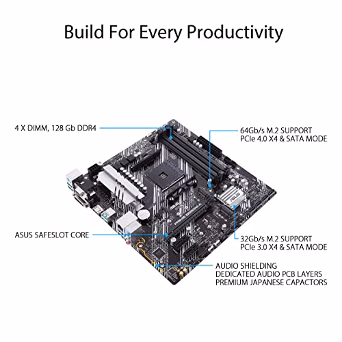 ASUS PRIME B550M-A, Scheda Madre Micro ATX AMD B550 (Ryzen AM4), dual M.2, PCIe 4.0, 1 Gb Lan, HDMI/D-Sub/DVI, SATA 6 Gbps, USB 3.2 Gen 2 Type-A, Connettori RGB Aura Sync