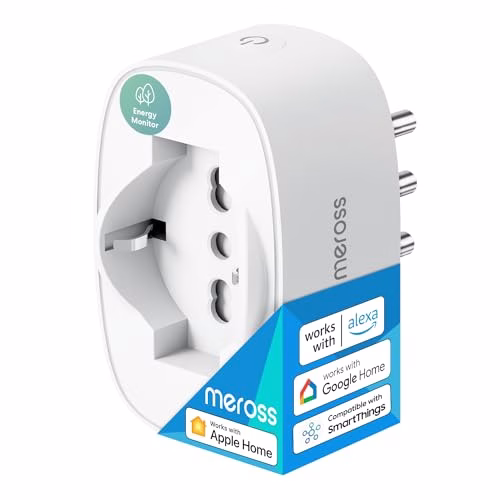 Meross Presa WiFi Italiana, Presa Smart (Type C, F, L) con Monitoraggio Energia, Presa Intelligente Compatibile con Apple HomeKit, Alexa e Google Home, Controllo Remoto, 3840W, 16A, 2,4GHz, 1 Pezzo