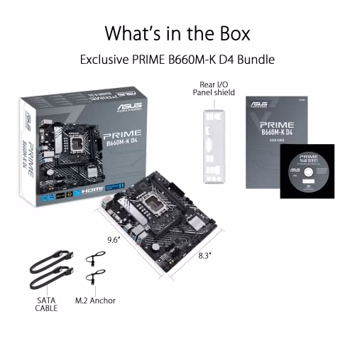 ASUS PRIME B660M-K D4 Scheda Madre mATX, Intel B660, LGA1700, DDR4, PCI 4.0, LAN Realtek 1Gb, Realtek 7.1 Surround, 2xM.2, 4xSATA 6GB/s, USB 3.2 Gen 1, Armoury Crate, Nero