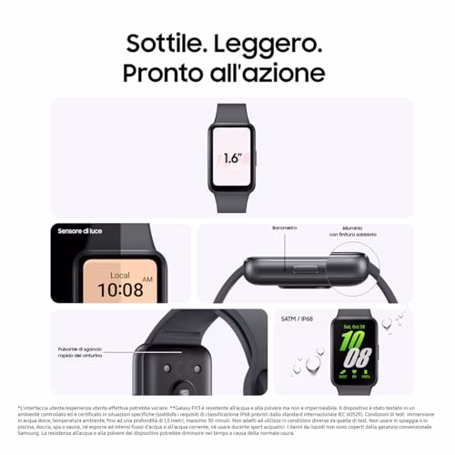 Samsung Galaxy Fit3 fitness band, batteria a lunga durata, rilevamento cadute/SOS, barometro, IP68, monitoraggio sonno, oltre 100 esercizi, gestione notifiche/musica, Gray [Versione italiana]