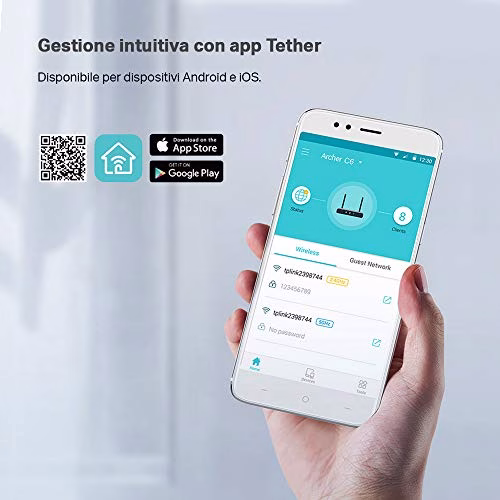 TP-Link Archer C6 Gigabit Router Wi-Fi Dual Band AC1200 Wireless, 5 Porte Gigabit, 4 Antenne Esterne e 1 Antenna Interna, 2.4GHz/5GHz, Modalità Access Point, MU-MIMO, Rete Ospite, Nero