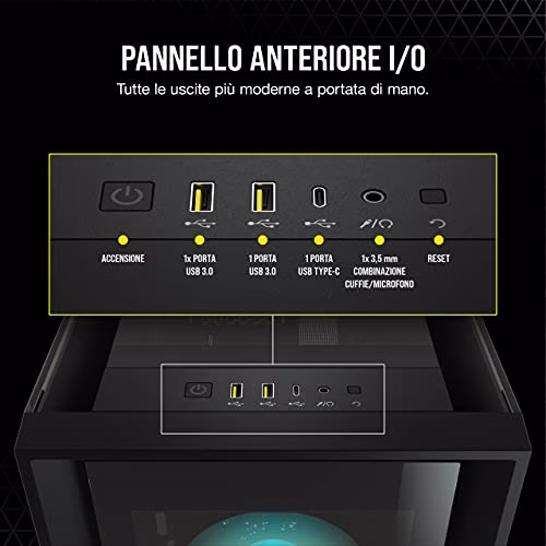 Corsair iCUE 5000X RGB Case ATX Mid-Tower, Quattro Pannelli in Vetro Temperato, Sistema di Gestione dei cavi Corsair RapidRoute, Tre Ventole RGB da 120 mm Incluse, Nero