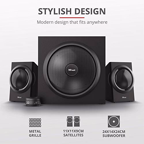 Trust Yuri Set di Altoparlanti 2.1 con Subwoofer, Casse per PC, Potenza di Picco di 120 W, Subwoofer in Legno con Potente Driver da 5.25 pollice, PC/Laptop/Tablet/Smartphone