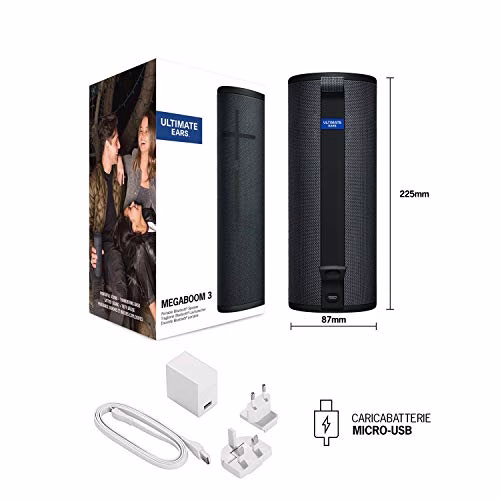 Ultimate Ears Megaboom 3 Altoparlante Wireless Bluetooth Portatile, Magic Button, Bassi Profondi‎, Impermeabile, Controllo Musica One Touch, Multidispositivo, Batteria di 20 h, Nero (Night Black)