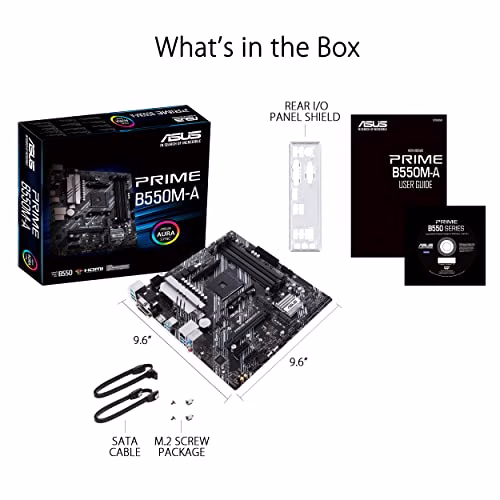 ASUS PRIME B550M-A, Scheda Madre Micro ATX AMD B550 (Ryzen AM4), dual M.2, PCIe 4.0, 1 Gb Lan, HDMI/D-Sub/DVI, SATA 6 Gbps, USB 3.2 Gen 2 Type-A, Connettori RGB Aura Sync