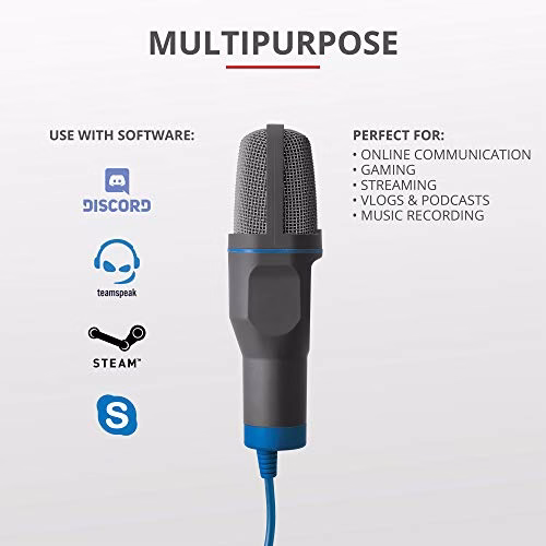 Trust Mico PC Microfono a Condensatore con Supporto, Cavo da 1.80 m, Treppiede, USB Plug & Play, PC/Laptop/Computer, Microfono per Podcasting, Voice, Skype, Teams, Zoom, Twitch, Streaming
