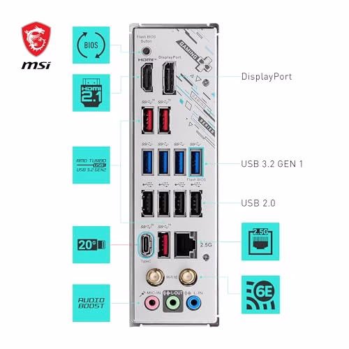 MSI X670E GAMING PLUS WIFI Scheda madre, ATX - Supporta i processori AMD Ryzen della serie 7000, AM5 - VRM SPS 80A, DDR5 Memory Boost 7800+ MHz/OC, PCIe 5.0 x16, M.2 Gen5, Wi-Fi 6E