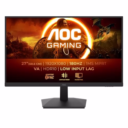 AOC Gaming 27G15N, monitor Full HD da 27 pollici, 180 Hz, VA veloce, 1 ms, sincronizzazione adattiva, HDR10, ritardo di ingresso basso 1920x1080, HDMI 2.0, DisplayPort 1.4, 24 pollice FHD HDR10