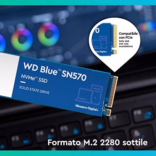 WD Blue SN570 1TB High-Performance M.2 PCIe NVMe SSD, con velocità di lettura fino a 3500 MB/s
