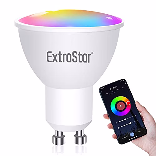 EXTRASTAR Alexa Lampadina LED GU10 Intelligente RGBW, 6W, Luce Dimmerabile RGB + Bianco Caldo, Smart Lampadine WiFi Compatibile con Alexa e Google Home, Nessun Hub Richiesto