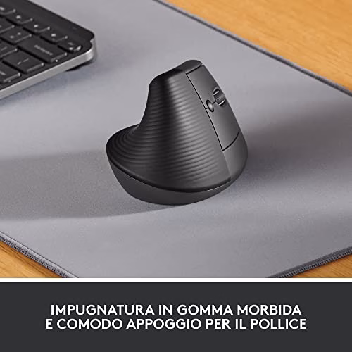 Logitech Lift Mouse Ergonomico Verticale, Senza Fili, Ricevitore Bluetooth o Logi Bolt USB, Clic Silenziosi, 4 Tasti, Compatibile con Windows / macOS / iPadOS, Laptop, PC - Grafite