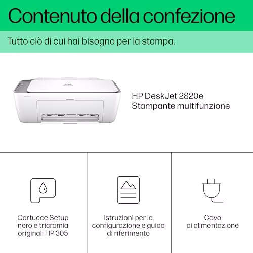 HP DeskJet 2820e 588K9B, Stampante Multifunzione a Getto d'Inchiostro A4 a Colori, Fronte e Retro Manuale, 7,5 ppm, Wi-Fi, HP Smart, 3 Mesi di Inchiostro Instant Ink Inclusi, Bianca