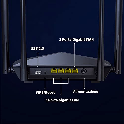 Tenda AC10U Gigabit Router Wi-Fi Dual Band AC1200 Wireless, 4 Porte Gigabit, 1 Porta USB 2.0, Parental Control e Rete Ospiti, IPTV, VPN Server, IPv6, WPS, Adatto per Case a Un Piano