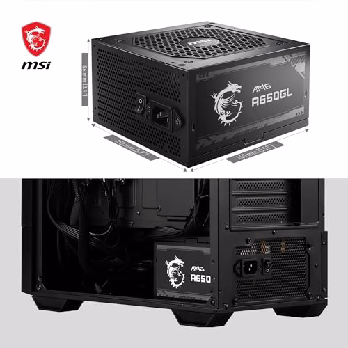 MSI MAG A650GL Alimentatore 650W, 80 Plus Gold, completamente modulare, ventola FDB da 120 mm, Full-Bridge LLC, cavi neri piatti - 7 anni di garanzia