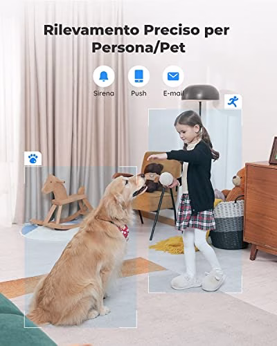 Reolink 5MP PTZ Telecamera WiFi Interno, Baby Monitor, Rilevazione di Persone/Pet, Auto-tracking, Videocamera Sorveglianza WiFi 2,4/5GHz, 3x Zoom, Sirena, Audio Bidirezionale, Cloud, E1 Zoom