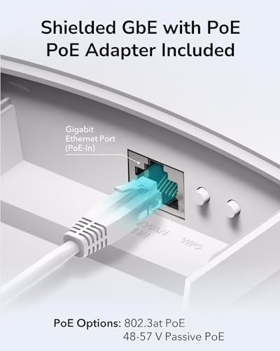 Cudy Punto di accesso WiFi 6 ad alta potenza AX3000 esterno, IP65 resistente alle intemperie, FEM esterne ad alta potenza, porte Gigabit RJ45, supporto PoE passivo 802.3at o 48~57V, protezione contro