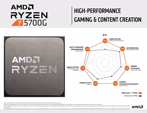 AMD Ryzen 7 5700G (8 C/16 T) con AMD Box CPU AM4 con socket da 20 MB Radeon Graphics (8x 3,8 GHz),Mehrfarbig