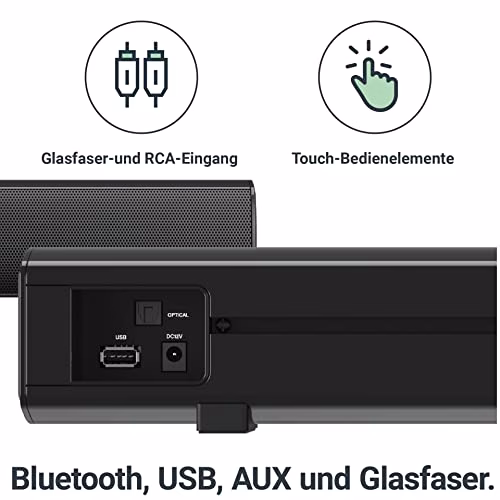 Majority Bowfell 2.1 Bluetooth Soundbar für TV Geräte, PC Lautsprecher, Fernbedienung im Lieferumfang enthalten, kompakt, mit Cinch-Kabel und optischem Eingang