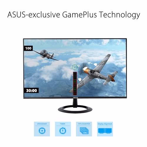 ASUS VZ27EHF Monitor Gaming Eye Care da 27” pollici, Full HD (1920x1080), IPS, Frameless, 100 Hz, Adaptative-Sync, Tempo di Risposta 1 ms, HDMI, Filtro Luci Blu, Antisfarfallio, Nero
