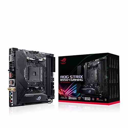 ASUS ROG STRIX B550-I GAMING, Scheda madre AMD B550 Gaming Mini-ITX, PCIe 4.0, fasi di potenza abbinati, 2,5 Gb Lan, WiFi 6 (802.11ax), doppio M.2 con dissipatore di calore, USB 3.2 Gen 2